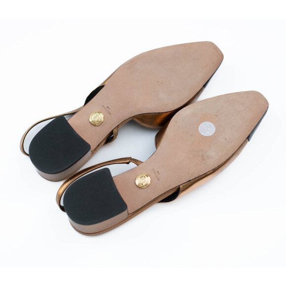 Veronica Beard Cecile Slingback Flats Gold Black Leather Cap Toe 9M Shoes NWOB - Picture 11 of 13